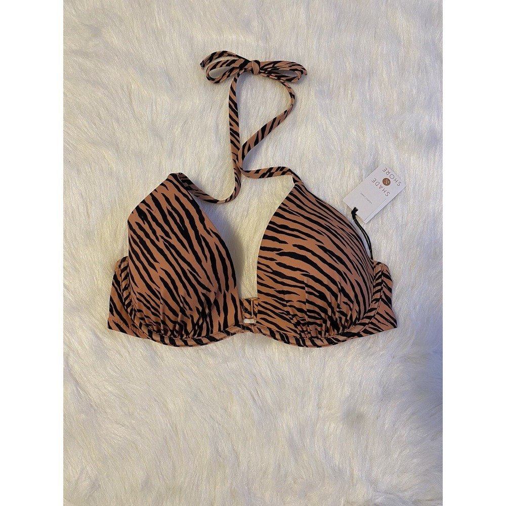 Shade & Shore Bikini Top Womens Size 34D Tiger Print Lightly Lined Underwire